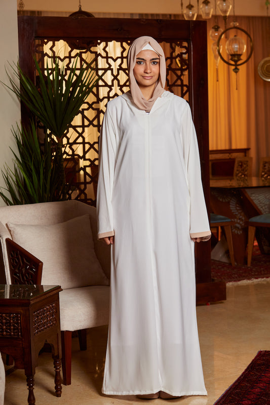 The White Abaya (Beige Details)