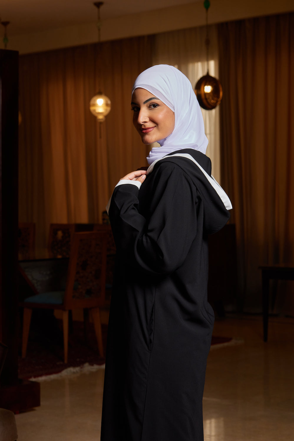 The Black Abaya (White Details)