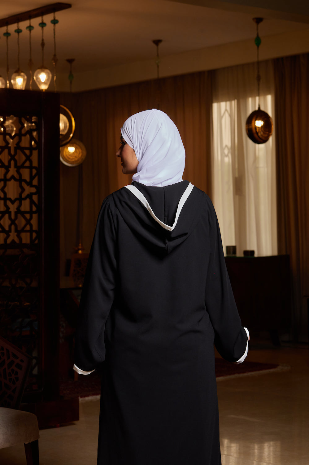 The Black Abaya (White Details)