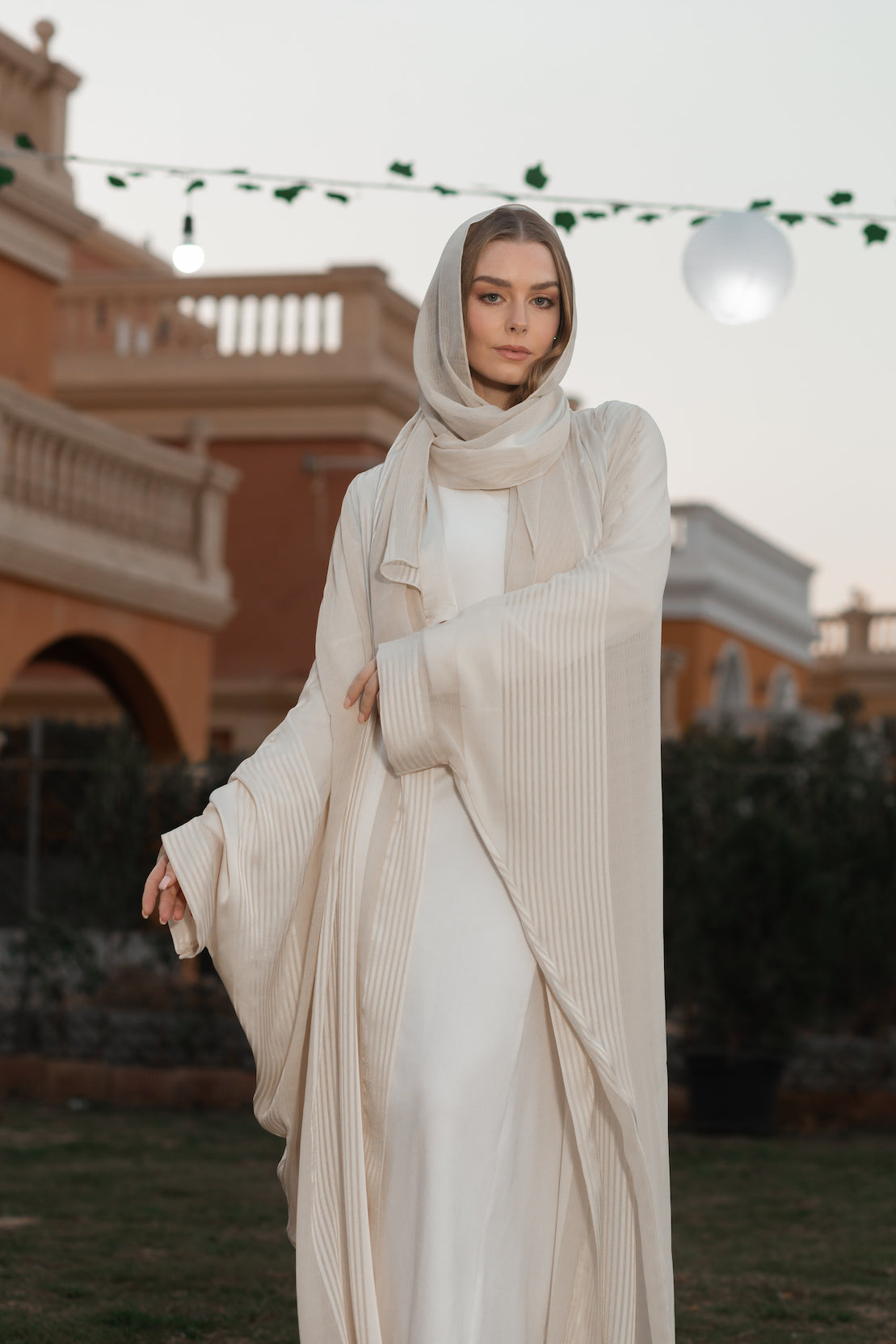 Nude Chiffon & Satin Kaftan