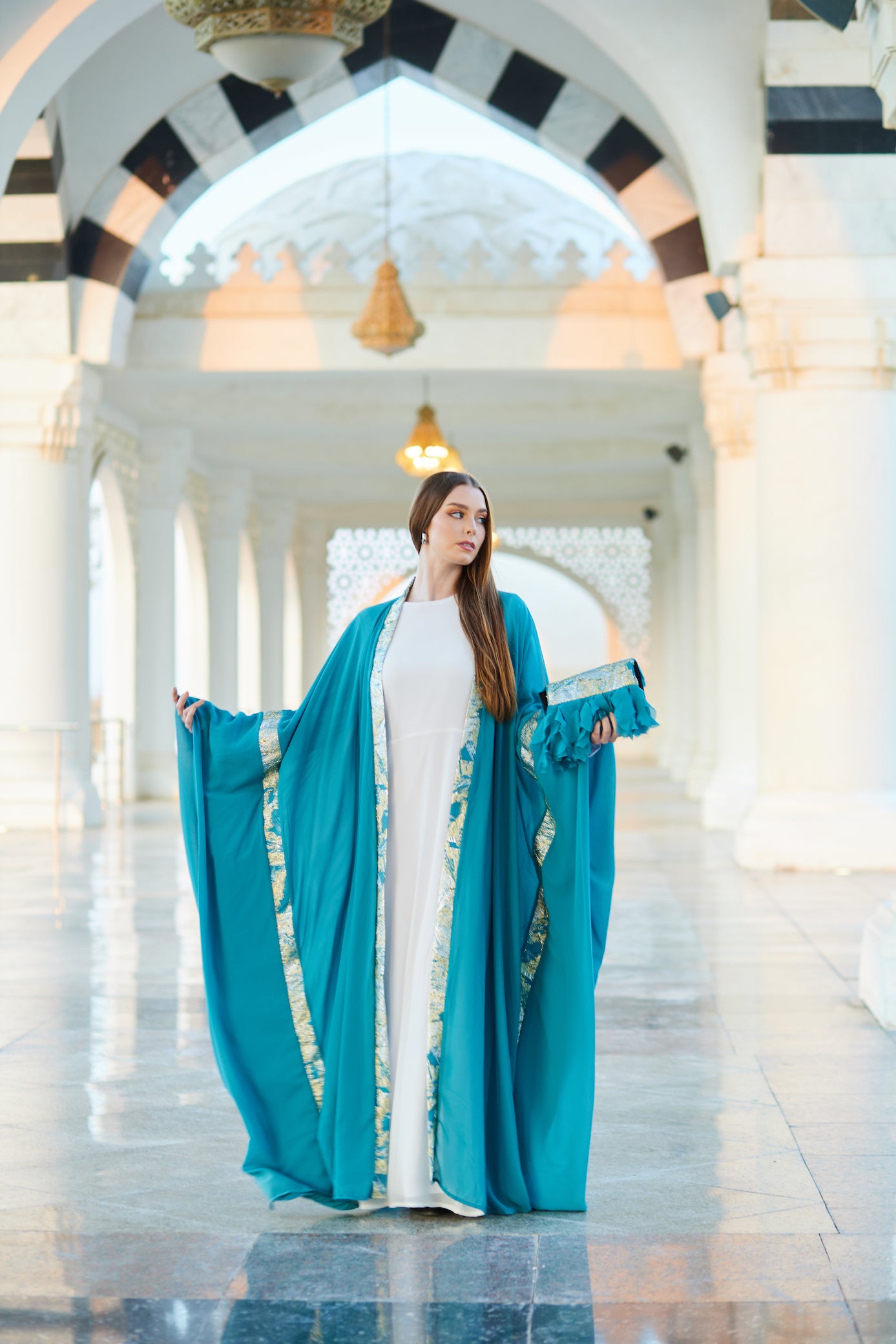 Turquoise Chiffon Kaftan