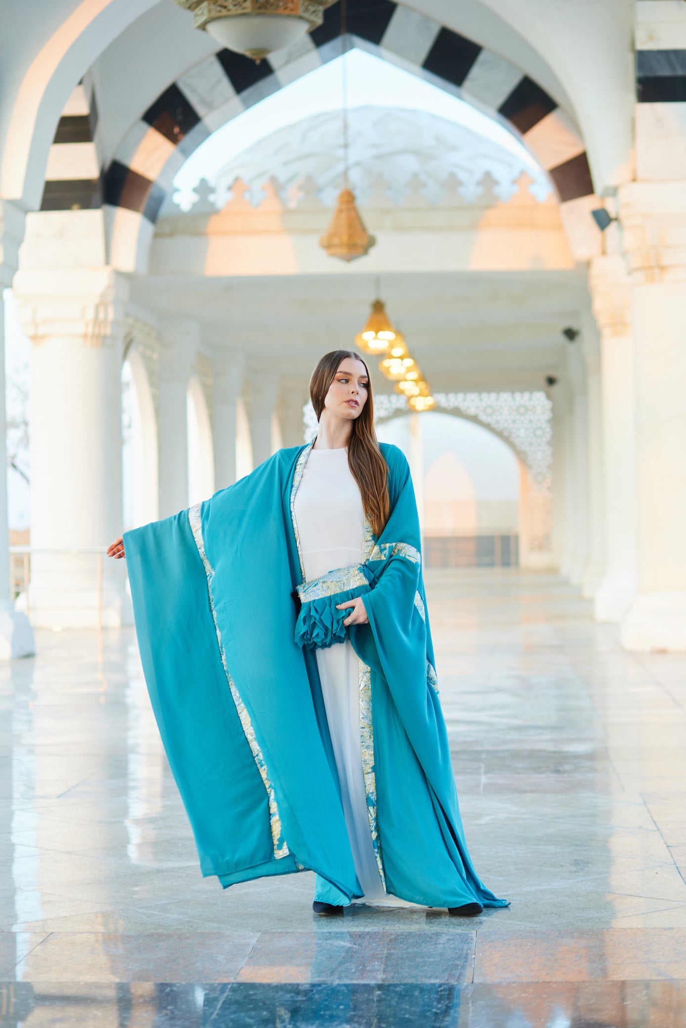 Turquoise Chiffon Kaftan