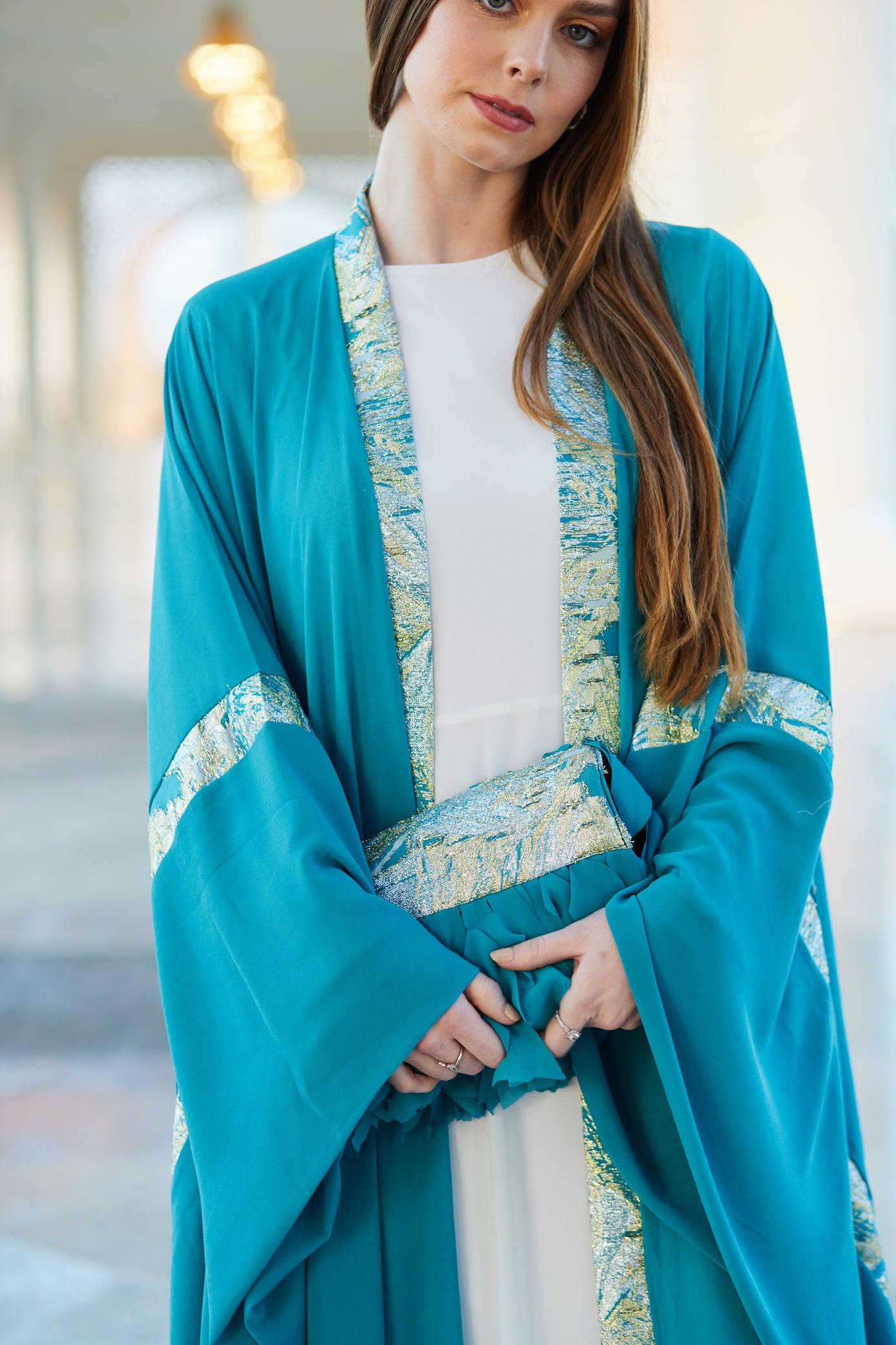 Turquoise Chiffon Kaftan