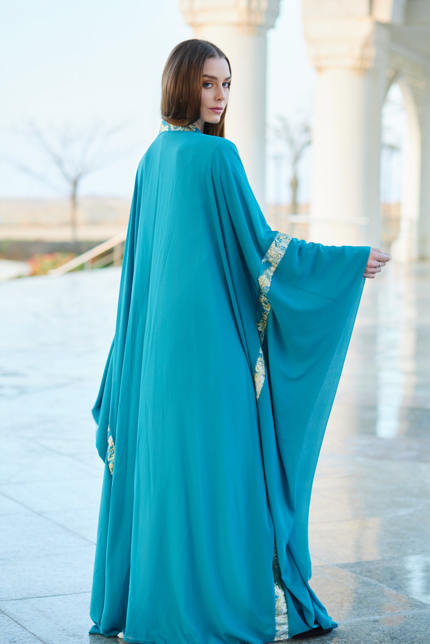 Turquoise Chiffon Kaftan